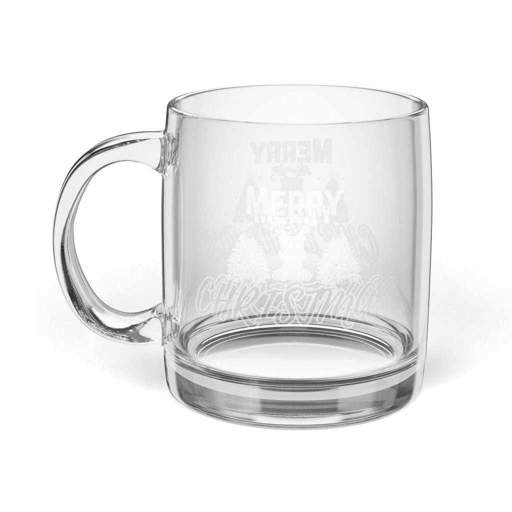 Engraved Glass Coffee Mug — Merry Christmas Forest Design, 12.25 oz