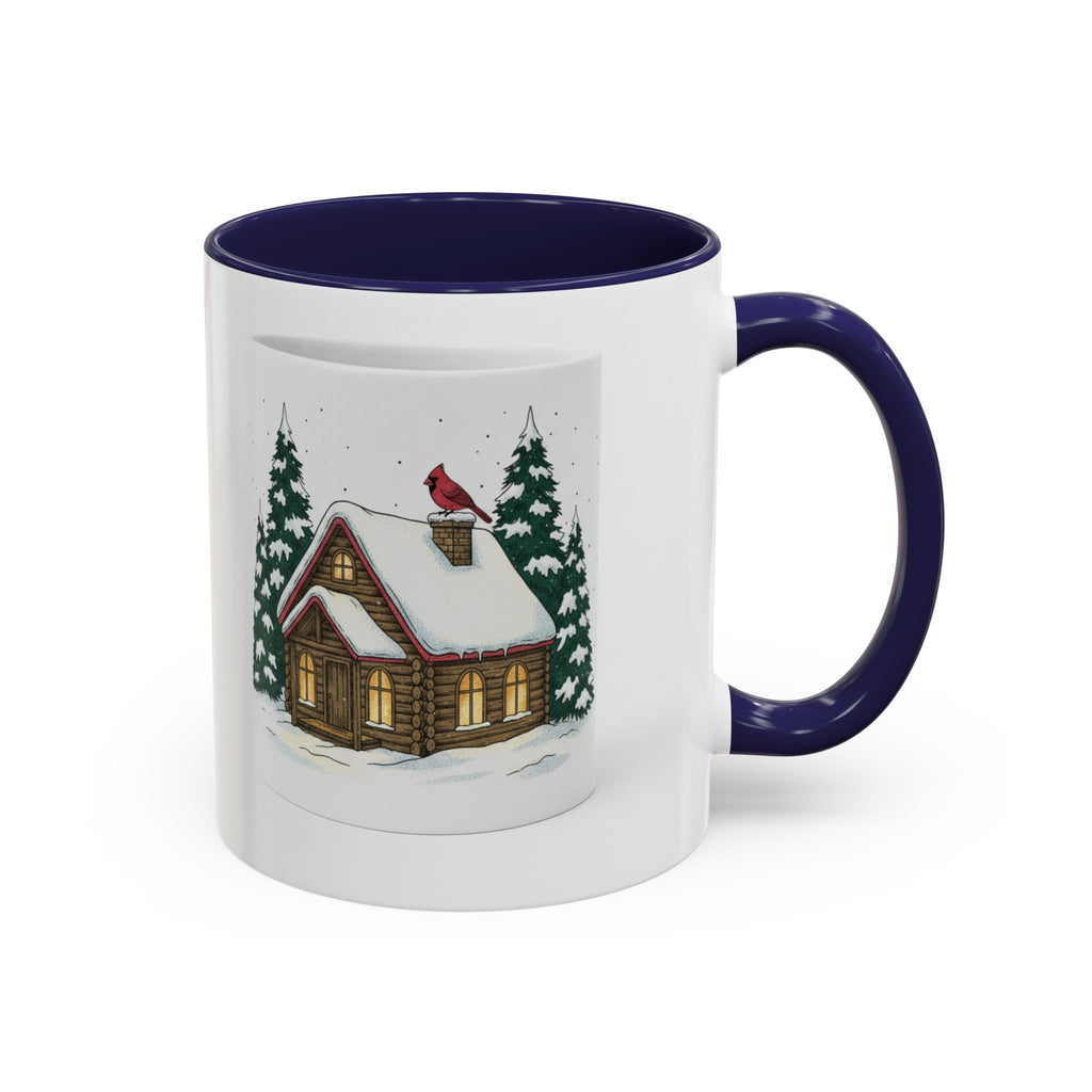 Winter Cabin Coffee Mug — Snowy Log Cottage with Cardinal Accent (11/15oz)