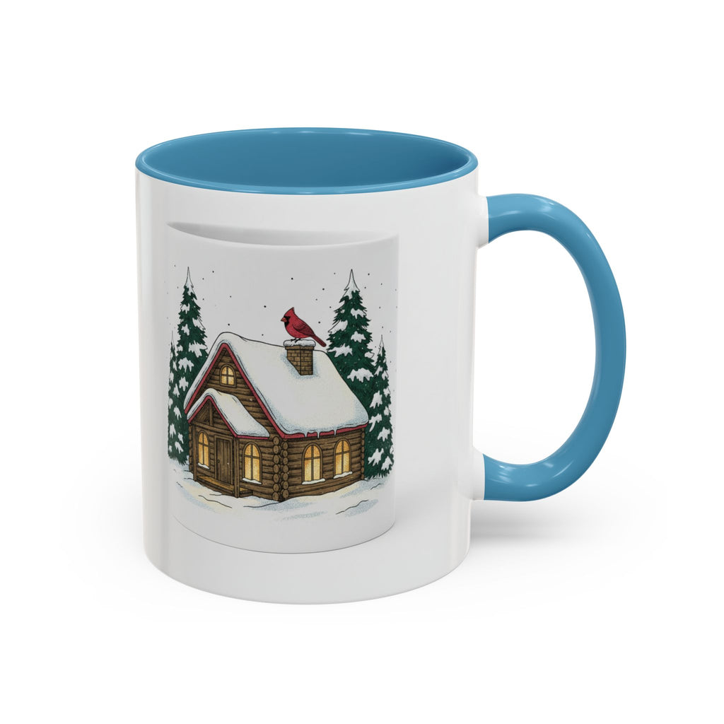 Winter Cabin Coffee Mug — Snowy Log Cottage with Cardinal Accent (11/15oz)