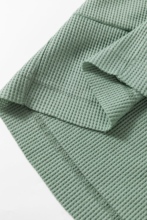 Pink Waffle Long Sleeve Collared Half Button Relaxed Fit Top