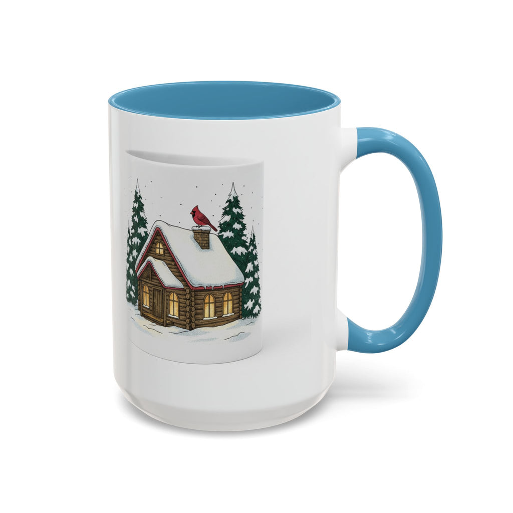 Winter Cabin Coffee Mug — Snowy Log Cottage with Cardinal Accent (11/15oz)