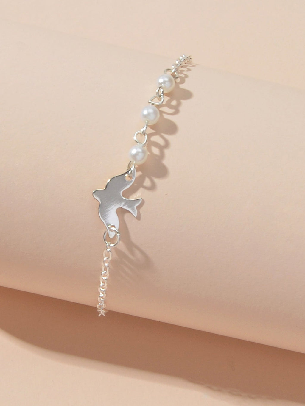Silver Colour Chain Pearl Decor Bird Bracelet Girls Teens Minimalist Jewellery