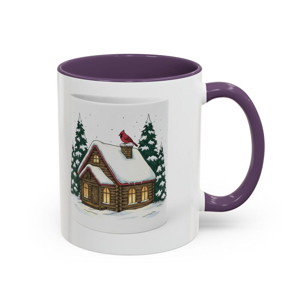 Winter Cabin Coffee Mug — Snowy Log Cottage with Cardinal Accent (11/15oz)