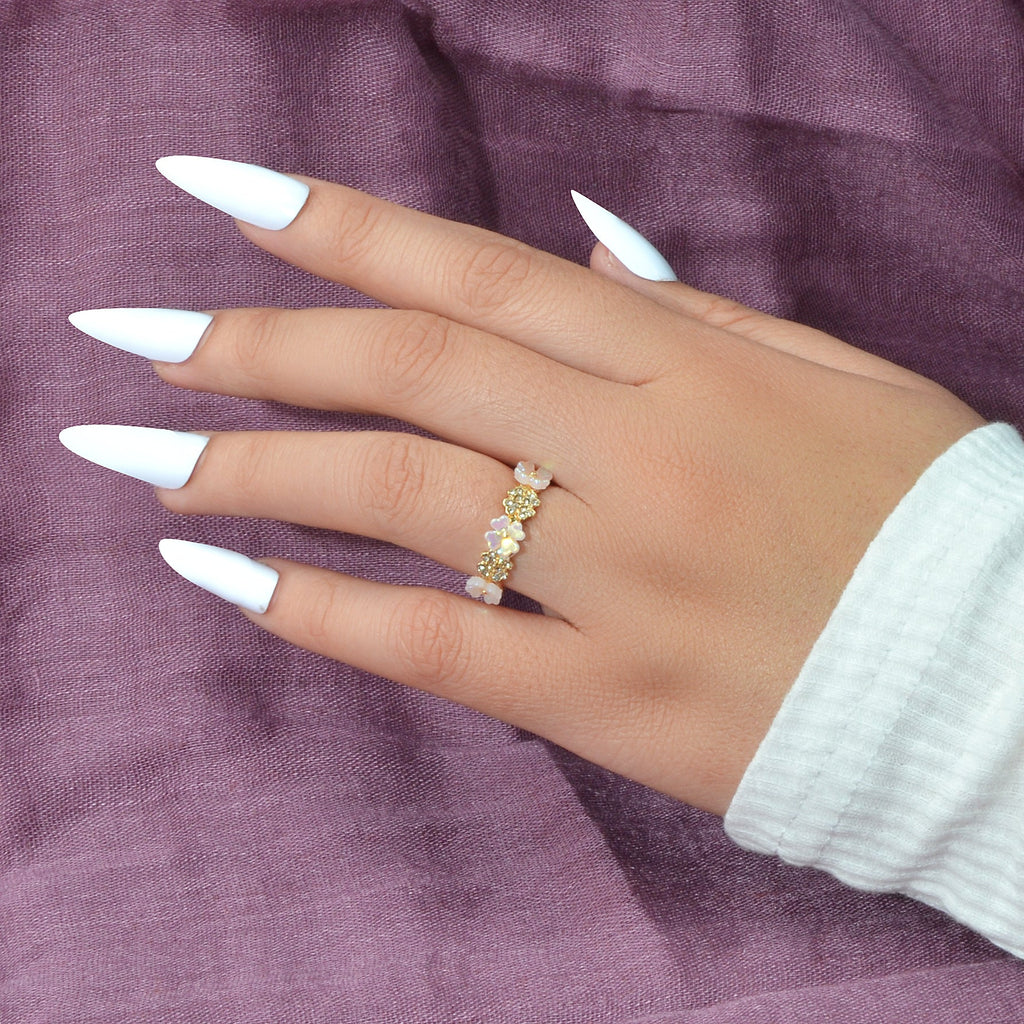 Delicate Rhinestone Resin Flower Ring Band Valentine's Day Women Girl Teens Gift