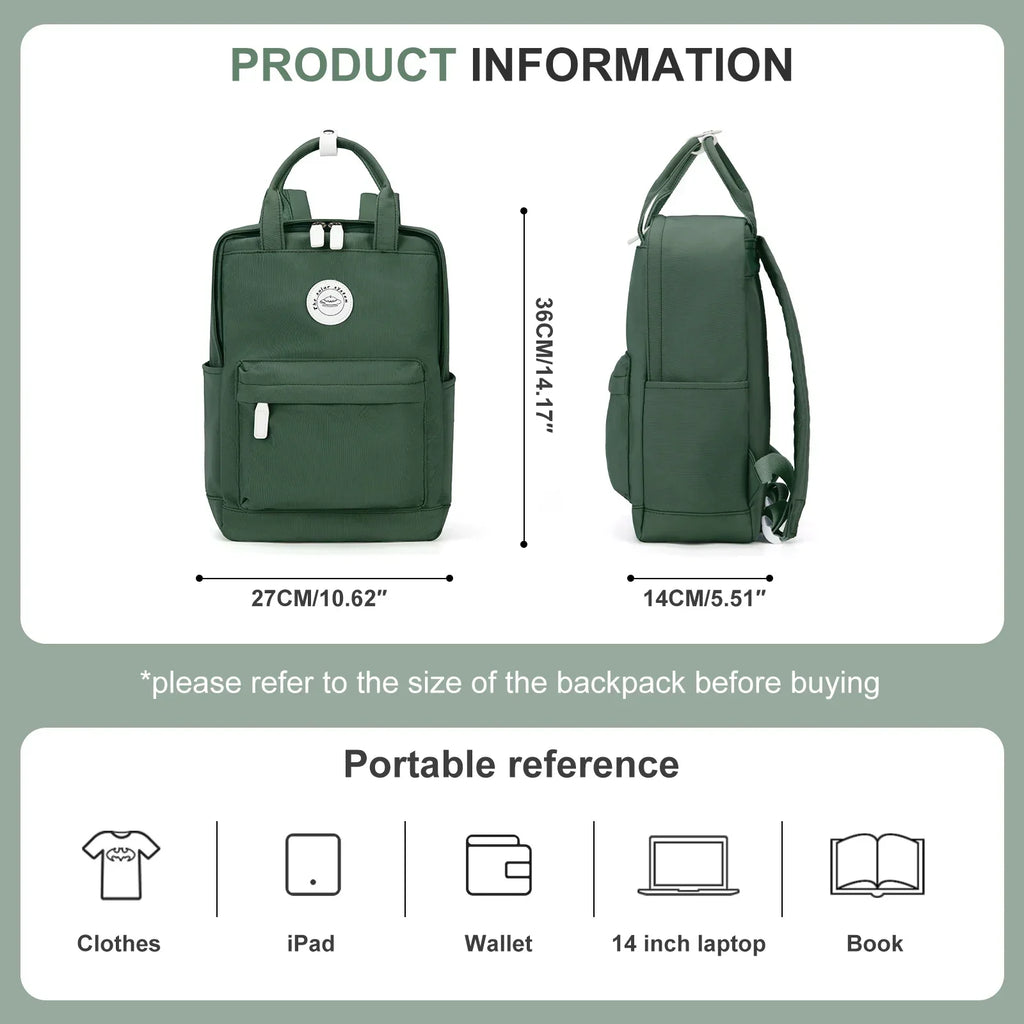 School Nylon Backpack for Teens and Women (Olive)
