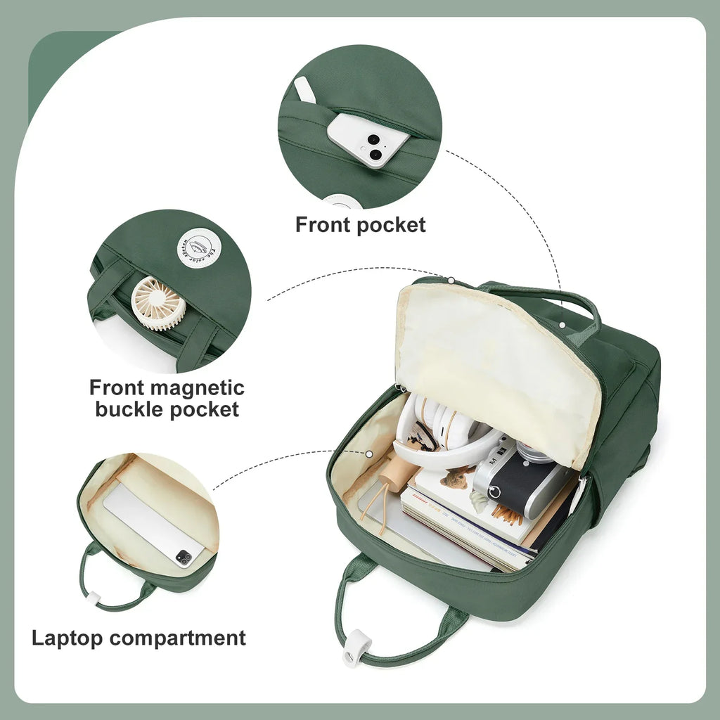 NNEOBA School Nylon Backpack for Teens and Women (Olive)