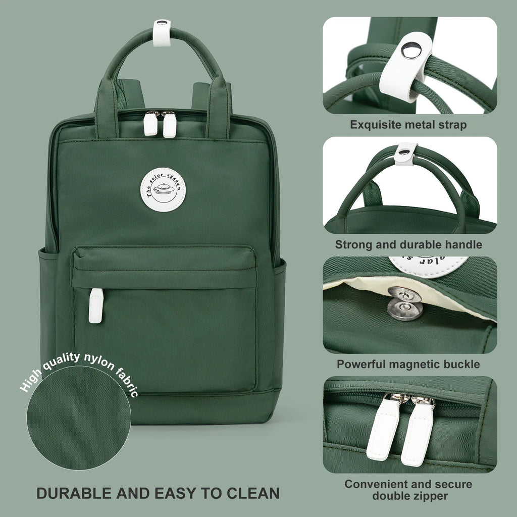 School Nylon Backpack for Teens and Women (Olive)