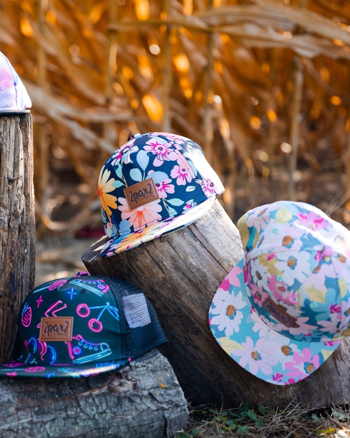 Printed Cap Navy And Yellow And Pink Flowers