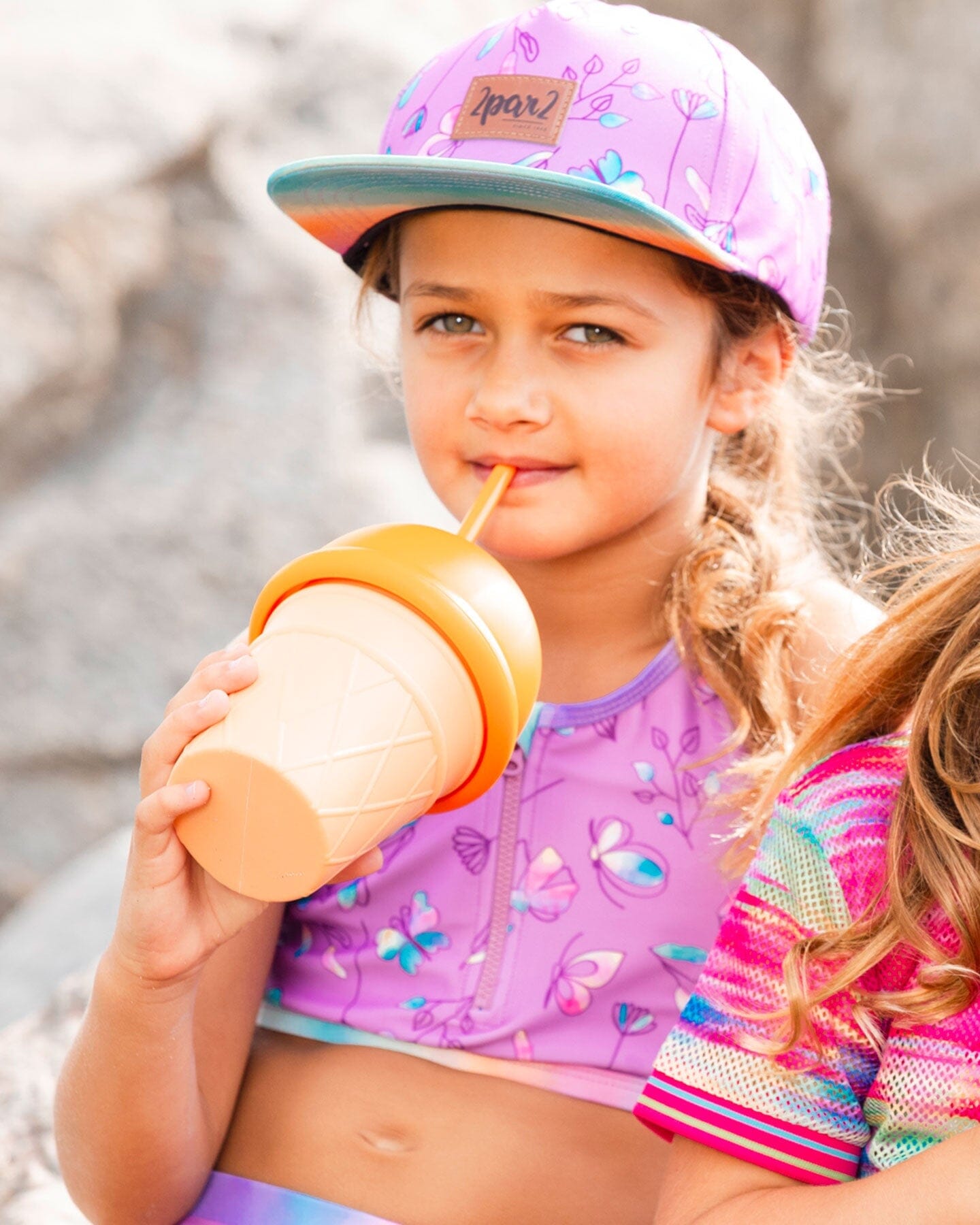 Printed Cap Old Mauve And Multicolored Butterflies
