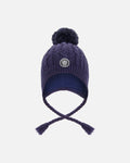 Lined Winter Hat With Pompom Navy Blue