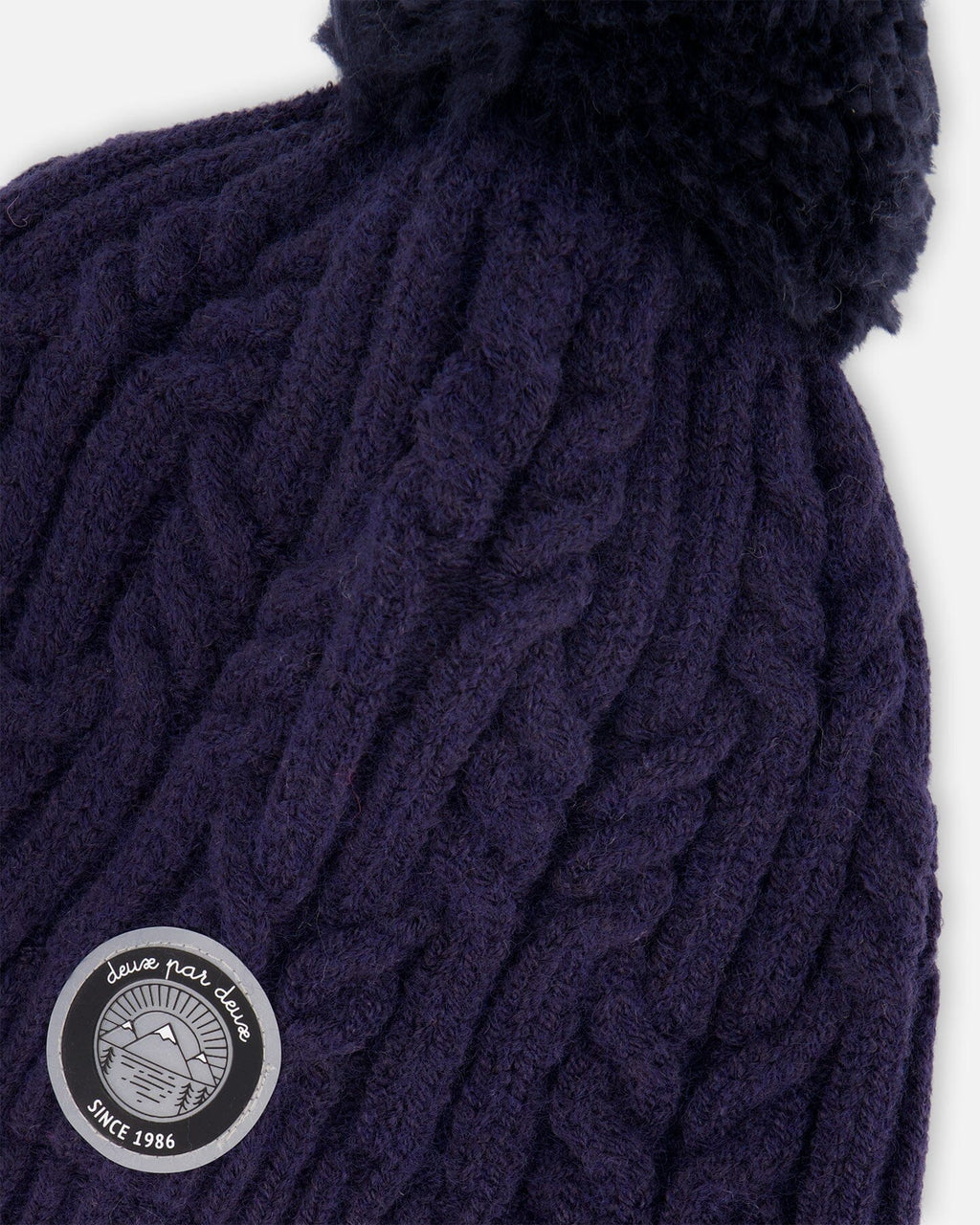 Lined Winter Hat With Pompom Navy Blue