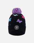 Lined Knit Pompom Hat Black Butterfly Pattern