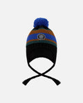 Lined Peruvian Knit Pompom Hat Black, Blue And Brown