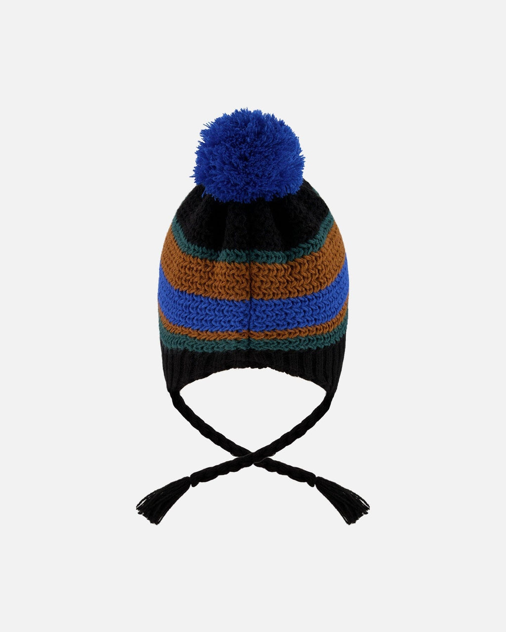 Lined Peruvian Knit Pompom Hat Black, Blue And Brown
