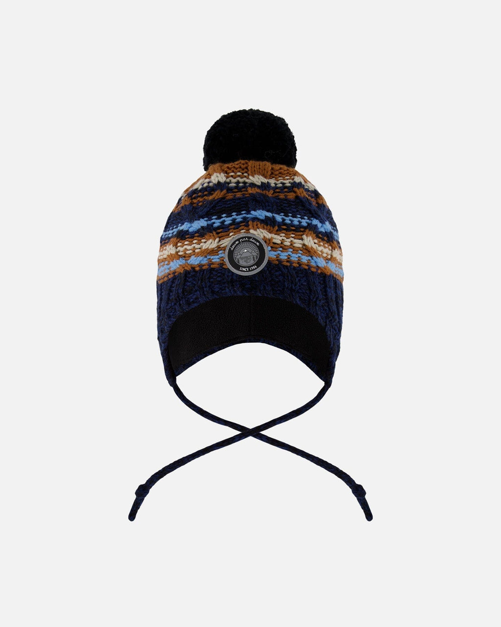 Lined Peruvian Knit Winter Hat With Pompom Taupe And Navy