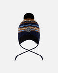 Lined Peruvian Knit Winter Hat With Pompom Taupe And Navy