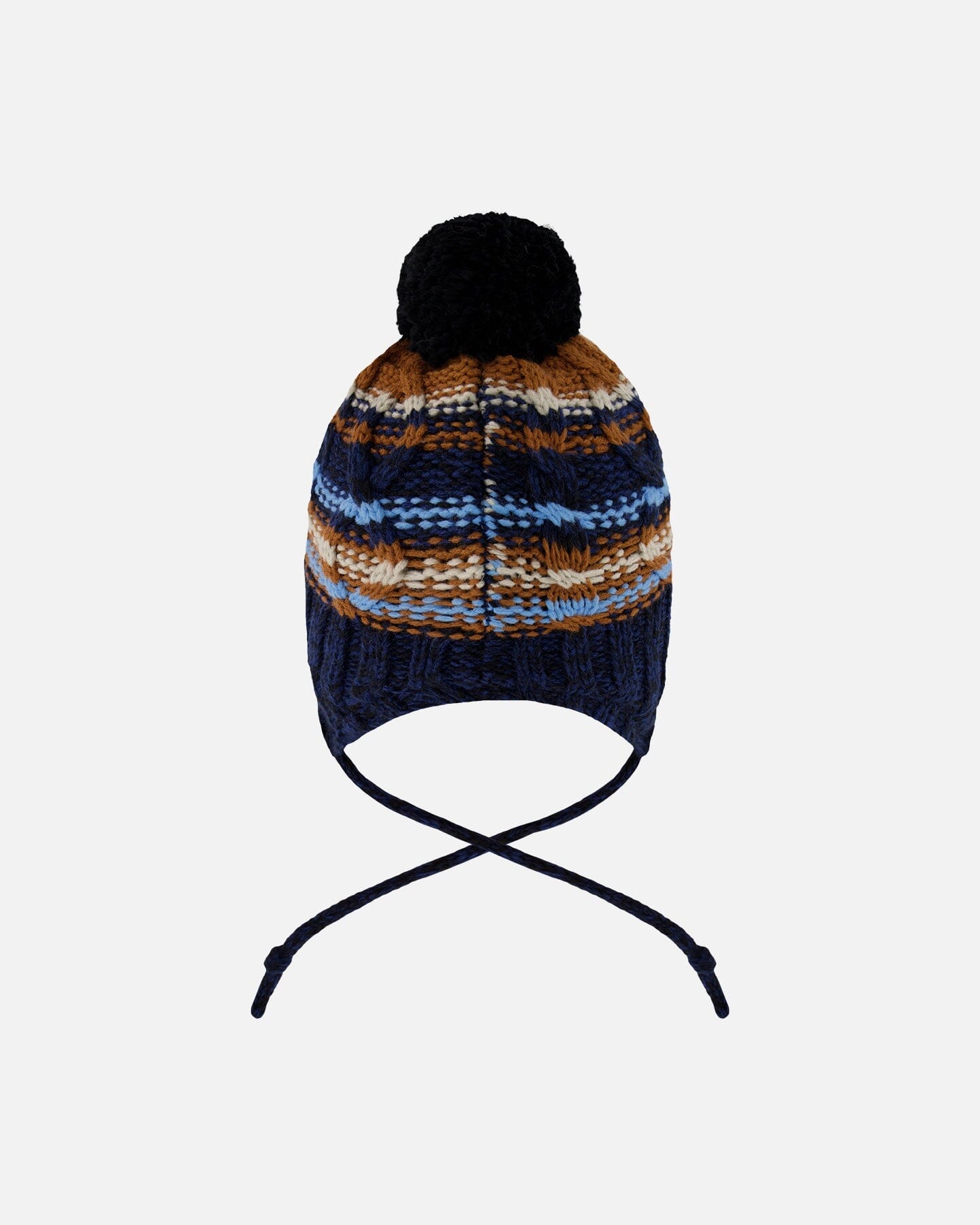 Lined Peruvian Knit Winter Hat With Pompom Taupe And Navy