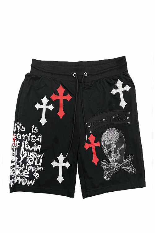 Bejewelled Chrome Skull Shorts EMS4107