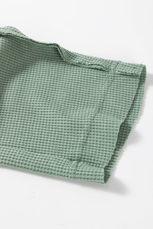 Pink Waffle Long Sleeve Collared Half Button Relaxed Fit Top