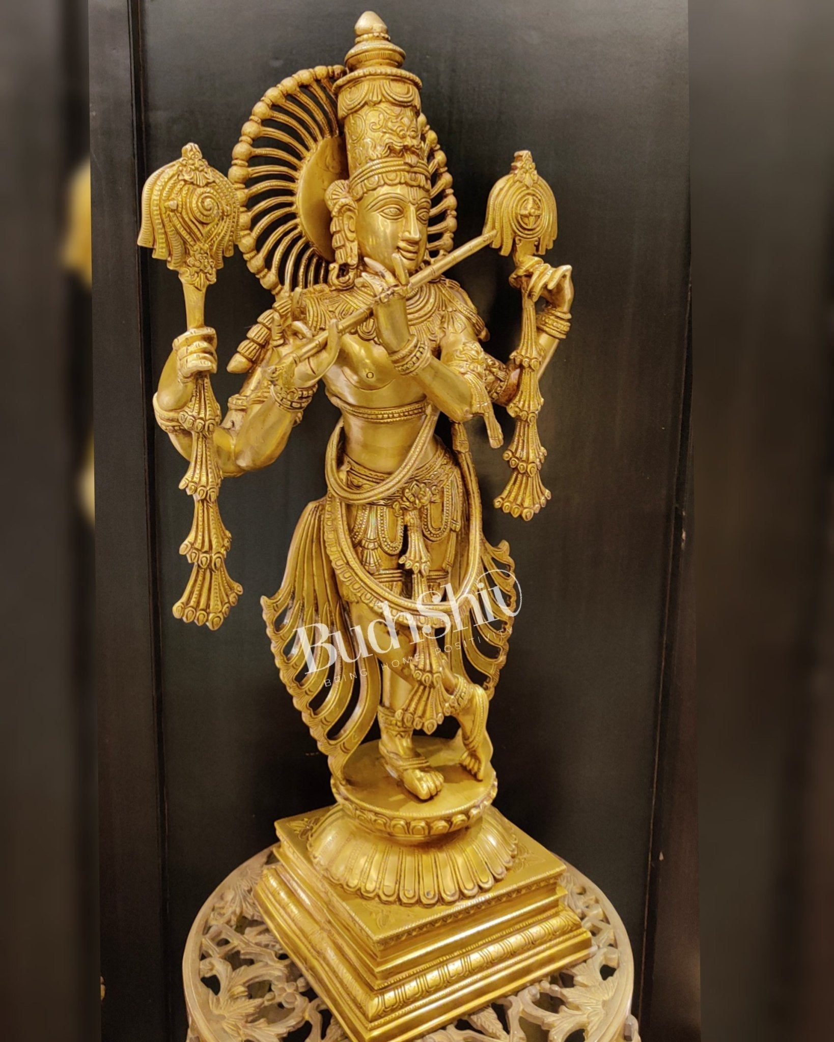 Krishna Charbhuja ( 4 arms ) Statue in Superfine Brass 31 inch | Magnificent Majestic Superfine