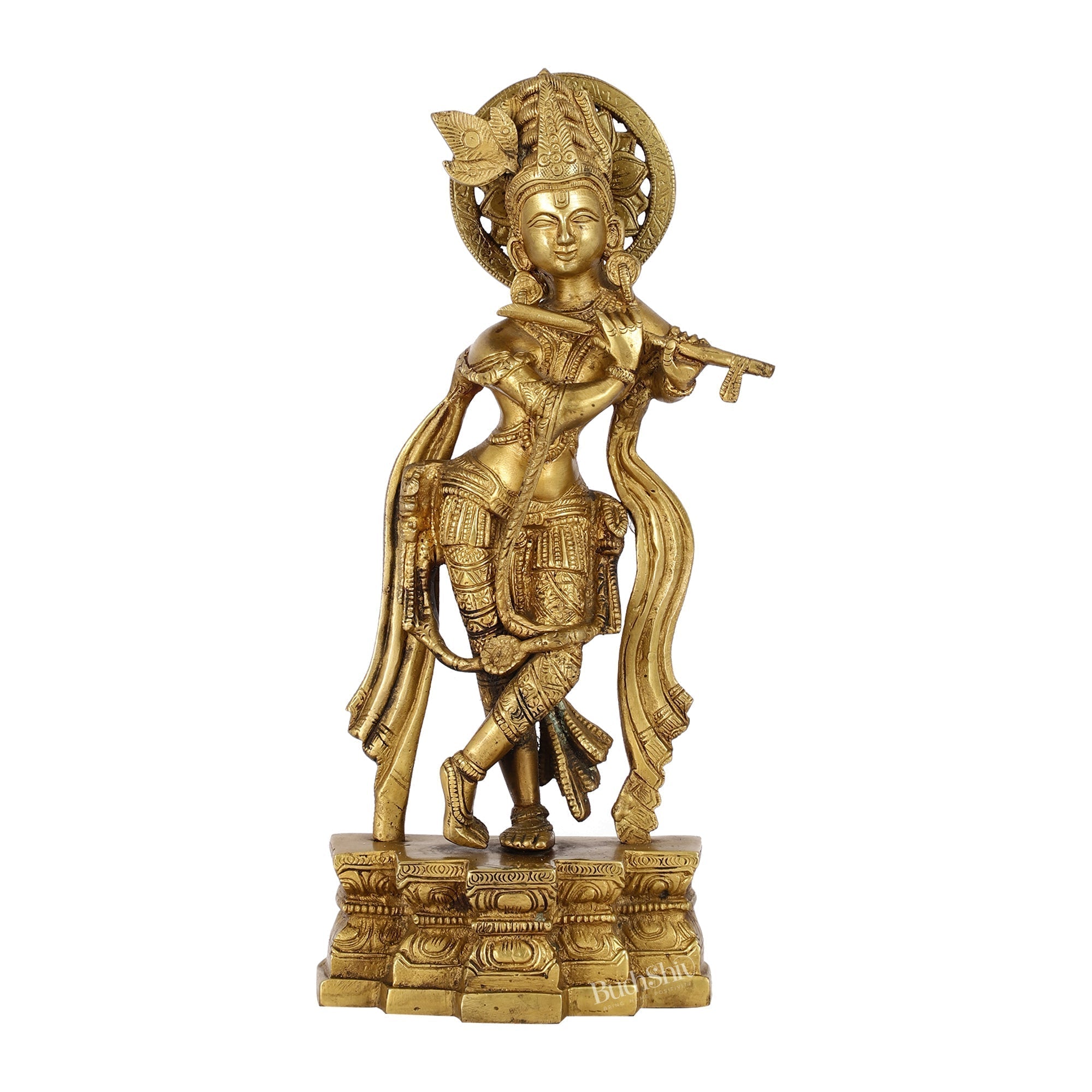 Supreme Krishna: Exquisite 12-Inch Brass Idol | span Discover allure