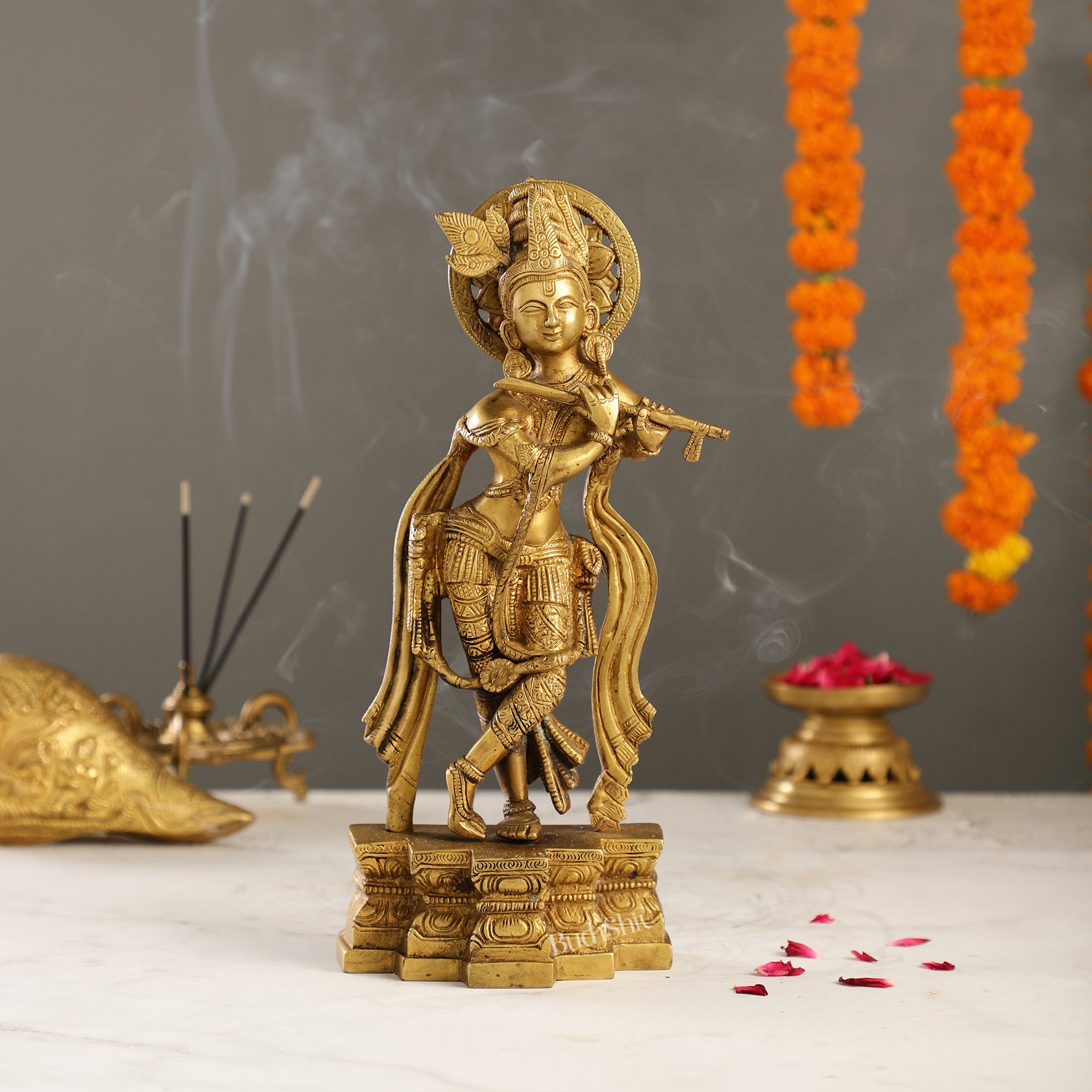 Supreme Krishna: Exquisite 12-Inch Brass Idol | span Discover allure