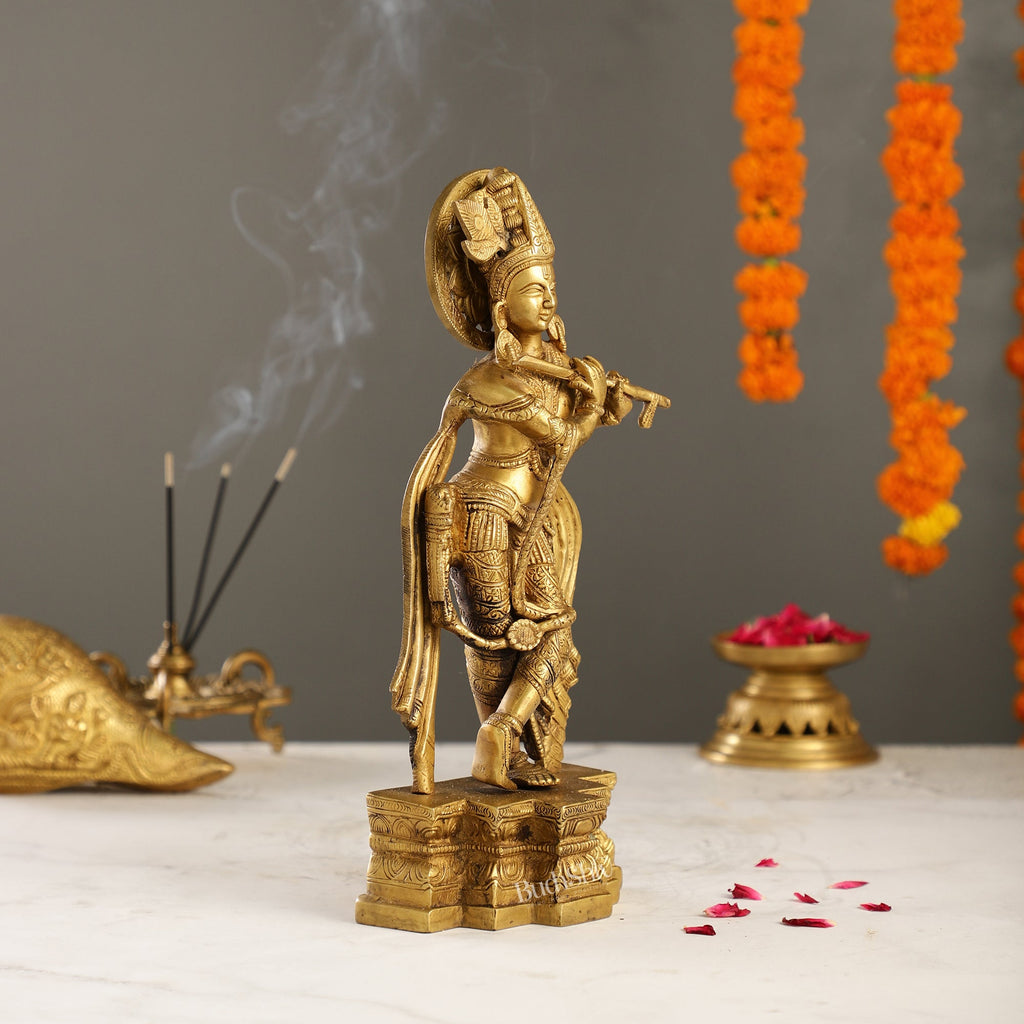 Supreme Krishna: Exquisite 12-Inch Brass Idol | span Discover allure