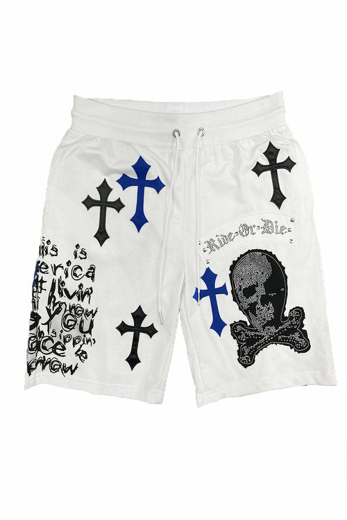 Bejewelled Chrome Skull Shorts EMS4107